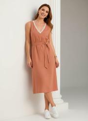 Vestido Marrom Claro em Viscose com Linho