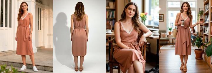 Vestido Marrom Claro em Viscose com Linho