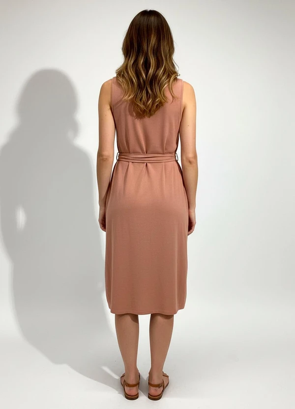 Quintess - Vestido Marrom Claro em Viscose com Linho 15