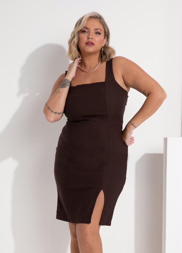 Outlet - Vestido Marrom com Fenda 6