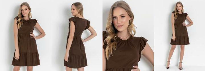 Vestido Marrom com Manga em Babado