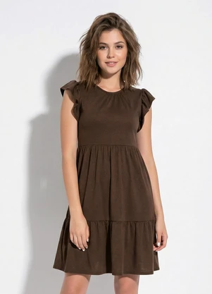 Moda Pop - Vestido Marrom com Manga em Babado - MODA POP