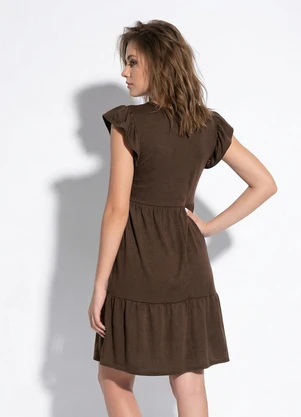 Moda Pop - Vestido Marrom com Manga em Babado - MODA POP
