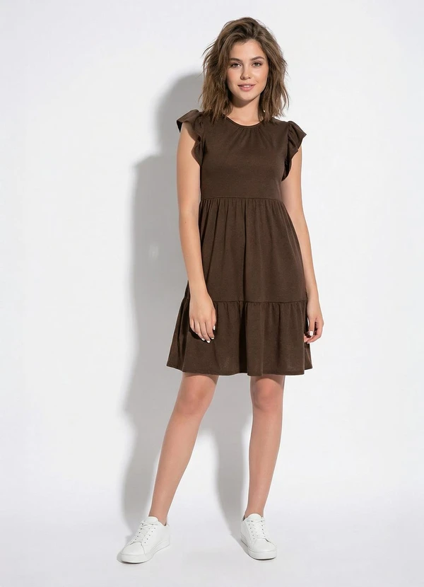 Moda Pop - Vestido Marrom com Manga em Babado 3