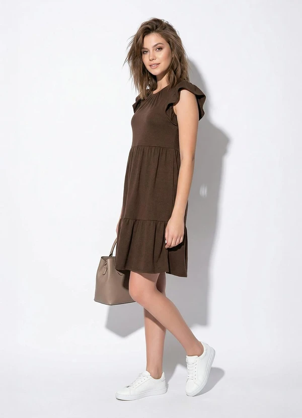 Moda Pop - Vestido Marrom com Manga em Babado 4