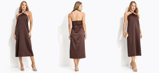 Vestido Marrom em Crepe Plano