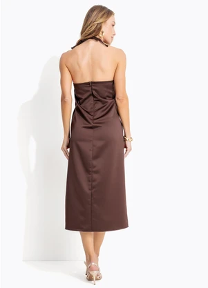 Quintess - Vestido Marrom em Crepe Plano - QUINTESS