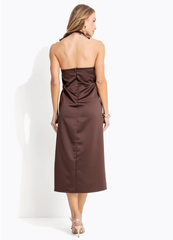 Quintess - Vestido Marrom em Crepe Plano 2