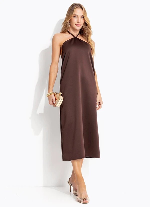 Quintess - Vestido Marrom em Crepe Plano 3