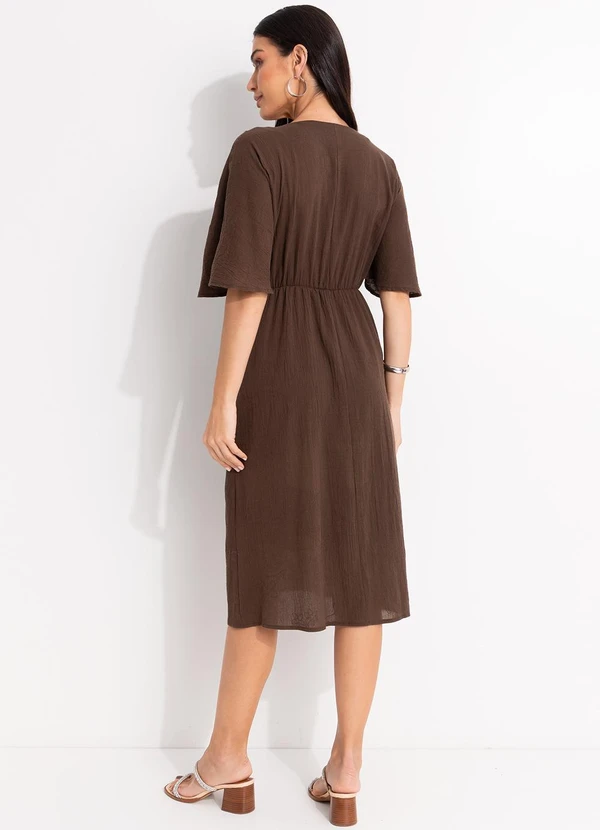 Quintess - Vestido Marrom em Gaze de Algodão Bordado 2