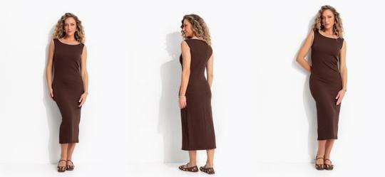 Vestido Marrom em Malha Canelada Estruturada