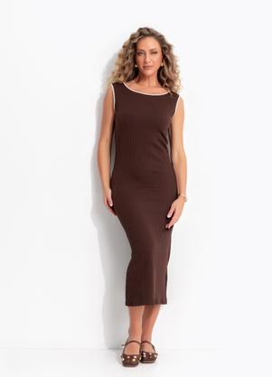 Vestido (Marrom) em Malha Canelada Estruturada