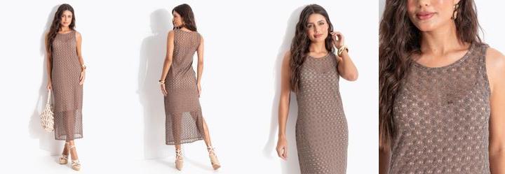 Vestido Marrom em Malha Crochet