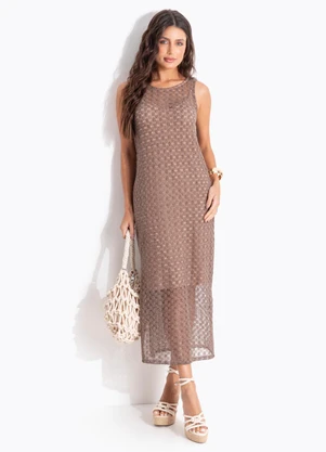 Quintess - Vestido Marrom em Malha Crochet - QUINTESS