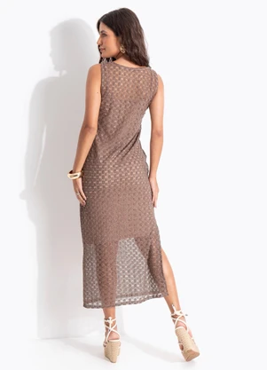 Quintess - Vestido Marrom em Malha Crochet - QUINTESS