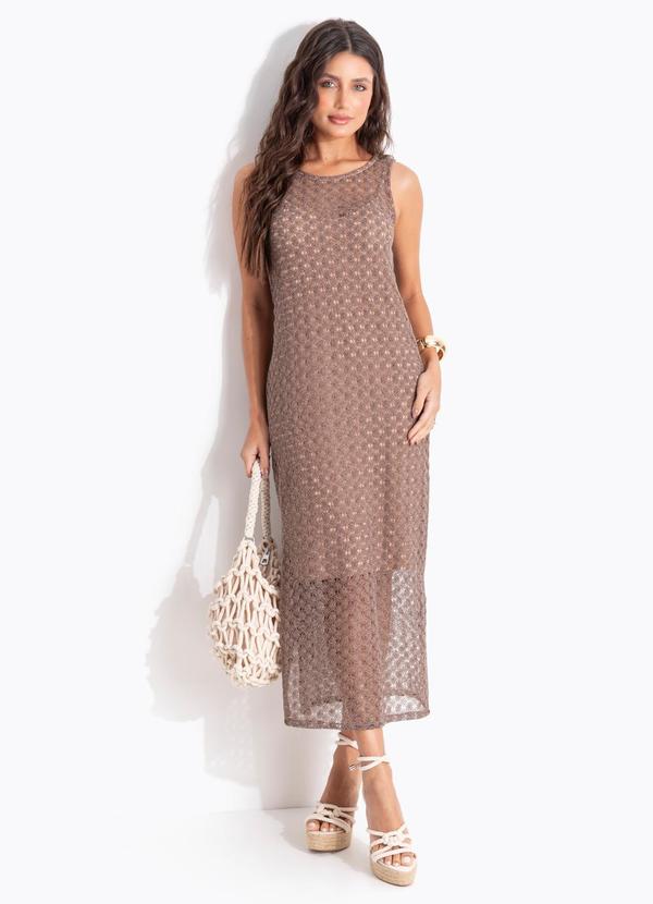 Vestido (Marrom) em Malha Crochet