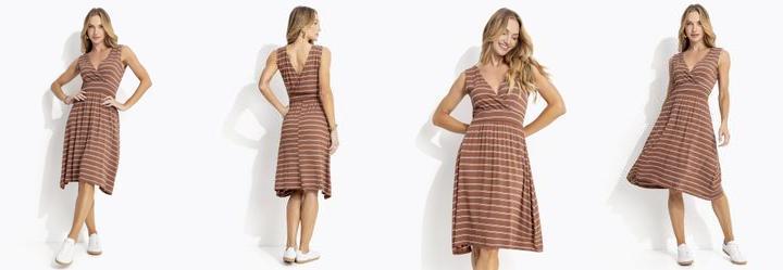 Vestido Marrom em Malha de Viscose Listrada