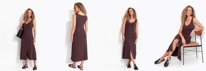 Vestido Marrom em Malha de Viscose