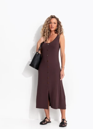 Quintess - Vestido Marrom em Malha de Viscose - QUINTESS