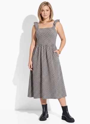 Quintess - Vestido Marrom em Malha Jacquard - QUINTESS