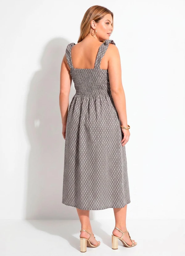 Quintess - Vestido Marrom em Malha Jacquard