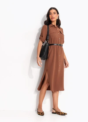 Quintess - Vestido Marrom em Tecido Air Flow - QUINTESS