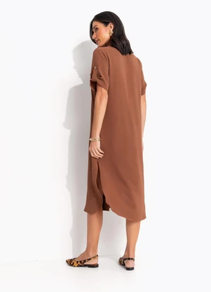 Quintess - Vestido Marrom em Tecido Air Flow - QUINTESS