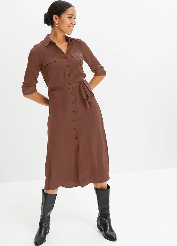 bonprix - Vestido Marrom em Viscose Plana 3