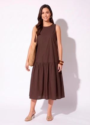 Quintess - Vestido Marrom Escuro em Tricoline - QUINTESS
