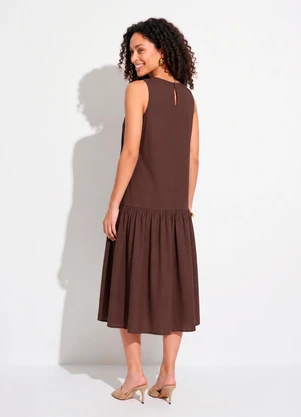 Quintess - Vestido Marrom Escuro em Tricoline - QUINTESS