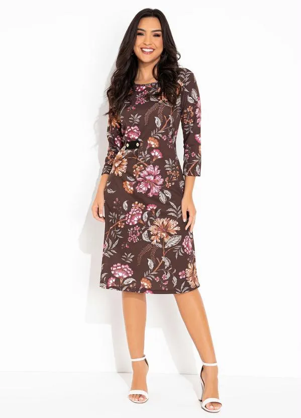 Rosalie - Vestido Marrom Floral com Prega 3