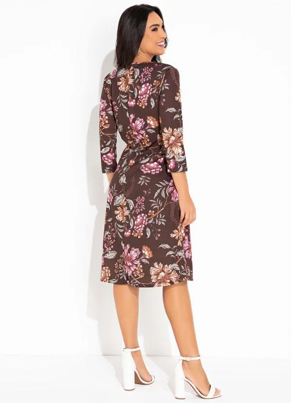 Rosalie - Vestido Marrom Floral com Prega 4