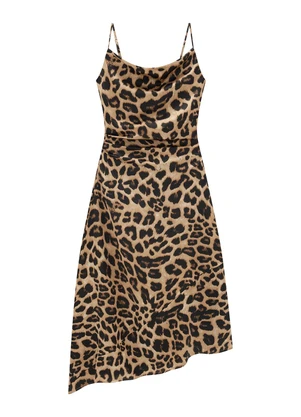 Enfim - Vestido Marrom Midi Animal Print Acetinado - ENFIM
