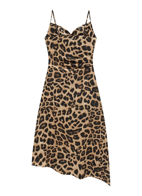 Enfim - Vestido Marrom Midi Animal Print Acetinado 3