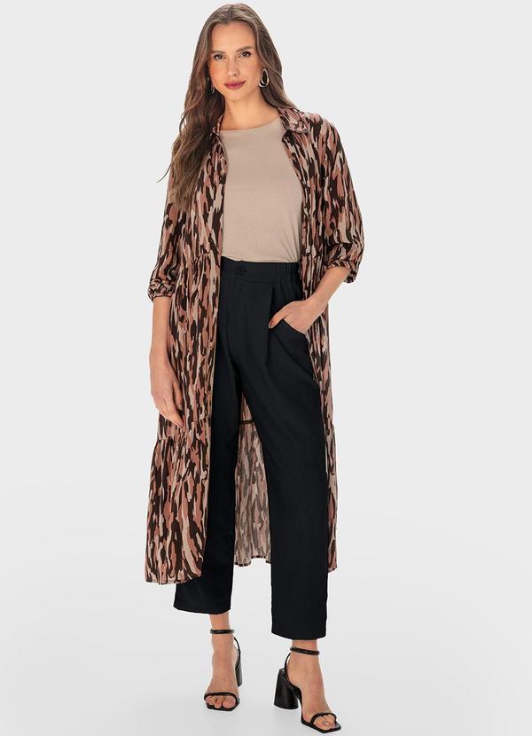 Malwee - Vestido Marrom Midi Chemise Abstrato 2