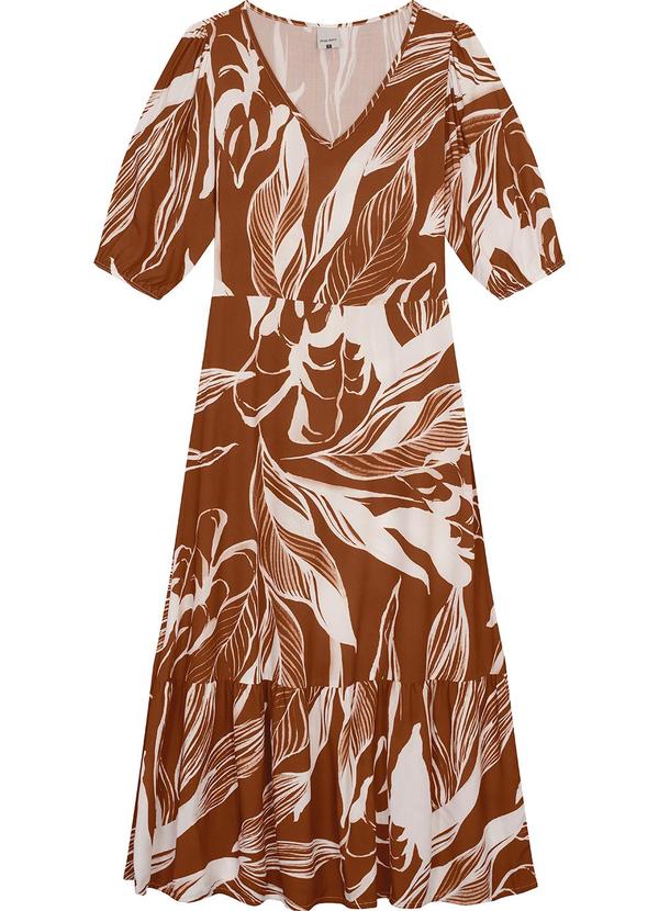 Malwee - Vestido Marrom Midi Tropical