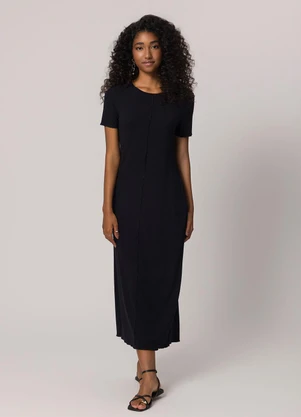 Sofie - Vestido Maxi Midi em Ribana Preto - SOFIE