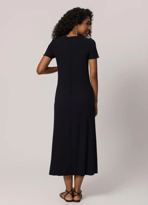 Sofie - Vestido Maxi Midi em Ribana Preto - SOFIE