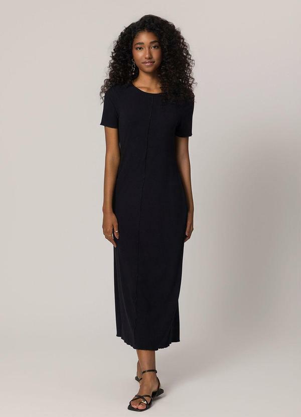 Sofie - Vestido Maxi Midi em Ribana Preto