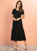 VESTIDO MEIA MALHA (PRETO) COM BABADOS