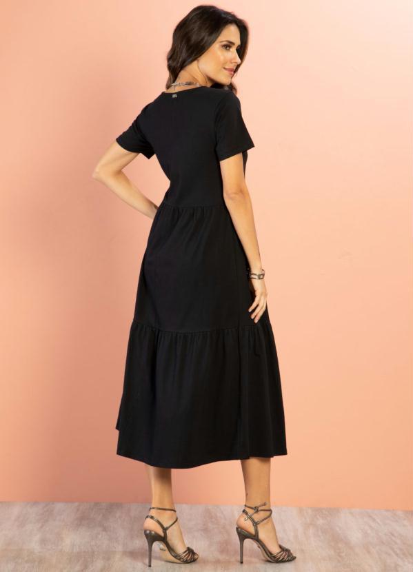 Quintess - Vestido Meia Malha Preto com Babados 2