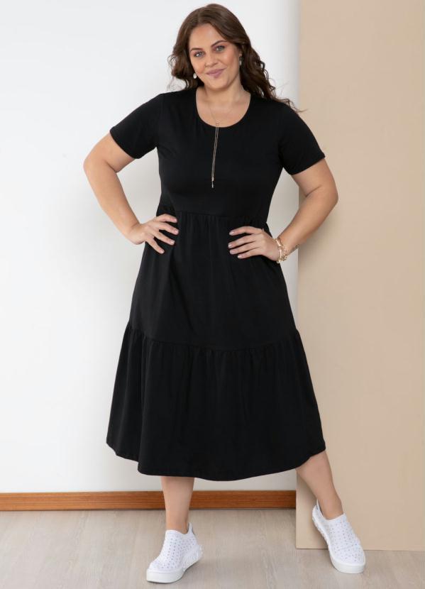 Quintess - Vestido Meia Malha Preto com Babados 3