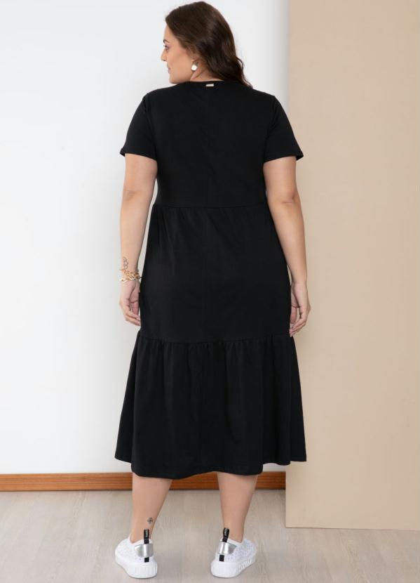 Quintess - Vestido Meia Malha Preto com Babados 4