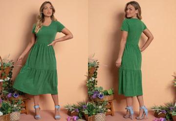 Vestido Meia Malha Verde com Babados