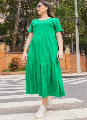 Quintess - Vestido Meia Malha Verde com Babados - QUINTESS