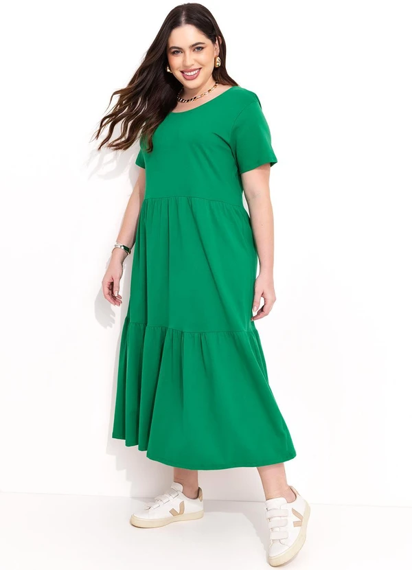 Quintess - Vestido Meia Malha Verde com Babados 3