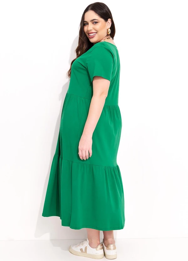 Quintess - Vestido Meia Malha Verde com Babados 2