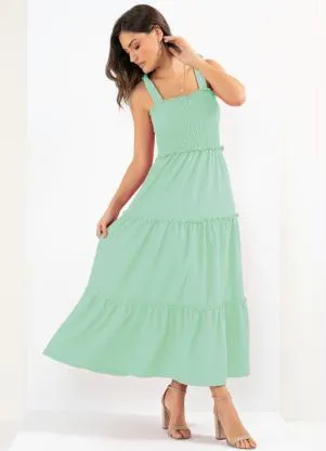 Quintess - Vestido Menta com Babados e Alças para Amarrar - QUINTESS