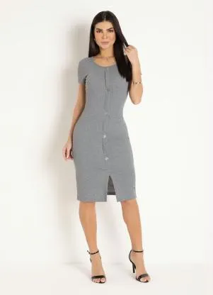 Moda Pop - Vestido Mescla com Botões Decorativos - MODA POP