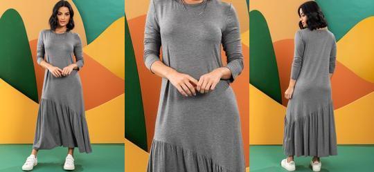 Vestido Mescla Escuro em Malha de Viscose